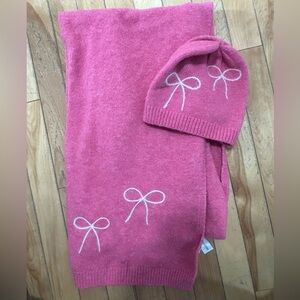 Pink Bow Scarf and Hat Set